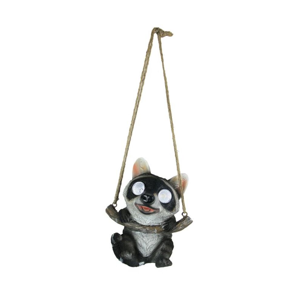 Resin Hanging Raccoon Garden Statue Solar LED Eye Lights Animal Yard Decoration